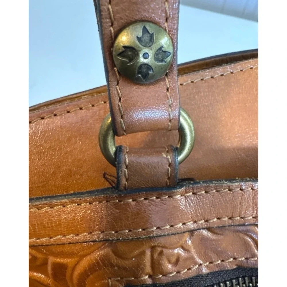 Patricia Nash Tan Leather Tooled Floral Brown Shoulder Bag Brass Hardware